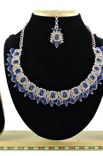 Blue designer premium festive wear necklace set