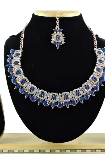 Blue designer premium festive wear necklace set