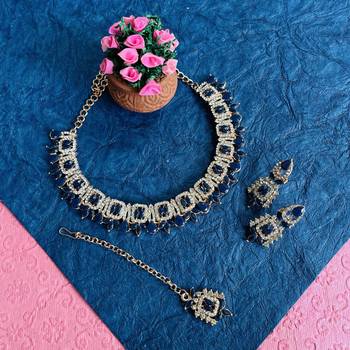 Blue designer premium festive wear necklace set 2
