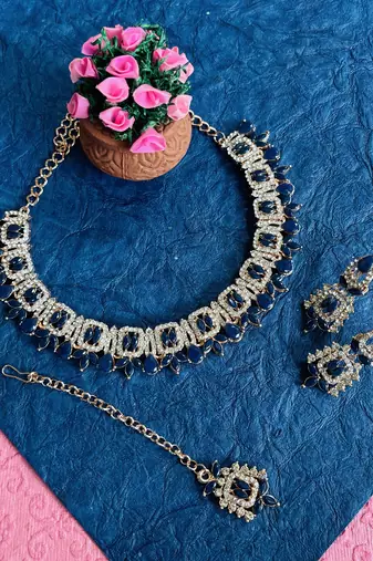 Blue designer premium festive wear necklace set