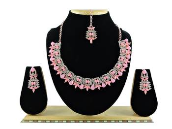 Pink designer premium festive wear necklace set 1