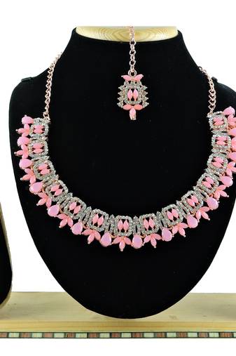 Pink designer premium festive wear necklace set
