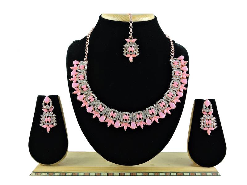 Pink designer premium festive wear necklace set