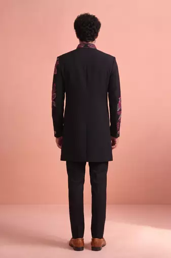 Black designer embroidered indo western set for men