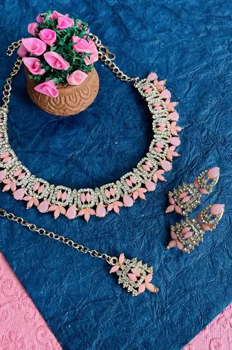 Pink designer premium festive wear necklace set