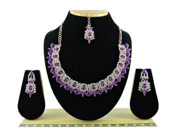 Purple designer premium festive wear necklace set 1