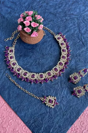Purple designer premium festive wear necklace set