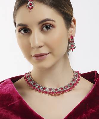 Red designer premium festive wear necklace set 3