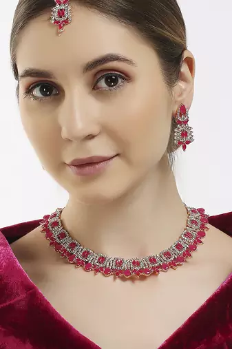Red designer premium festive wear necklace set
