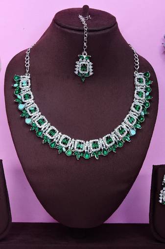 Green designer premium festive wear necklace set