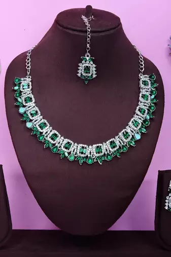 Green designer premium festive wear necklace set