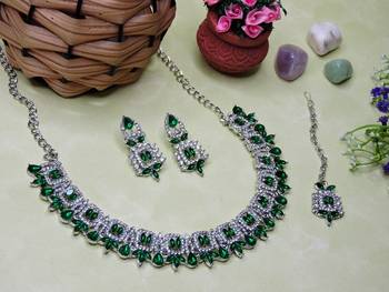 Green designer premium festive wear necklace set 2