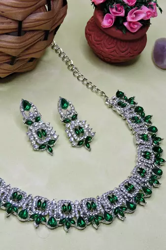 Green designer premium festive wear necklace set
