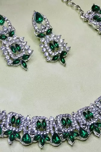 Green designer premium festive wear necklace set