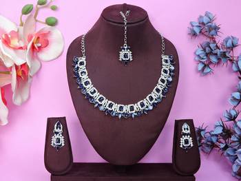Blue designer premium festive wear necklace set 1