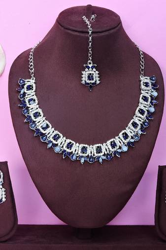 Blue designer premium festive wear necklace set