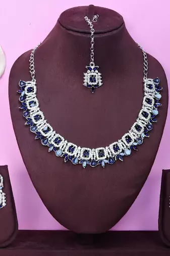 Blue designer premium festive wear necklace set