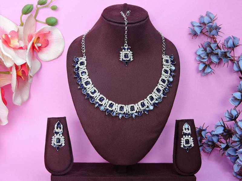 Blue designer premium festive wear necklace set