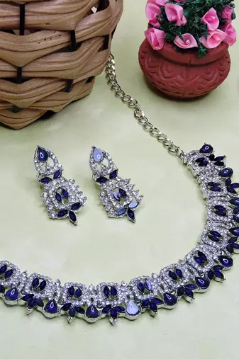 Blue designer premium festive wear necklace set