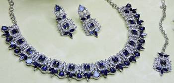 Blue designer premium festive wear necklace set 3