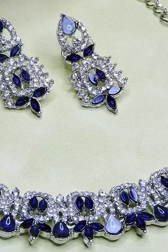 Blue designer premium festive wear necklace set