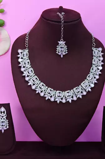 Pink designer premium festive wear necklace set