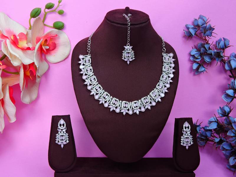 Pink designer premium festive wear necklace set