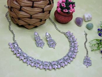 Pink designer premium festive wear necklace set 2