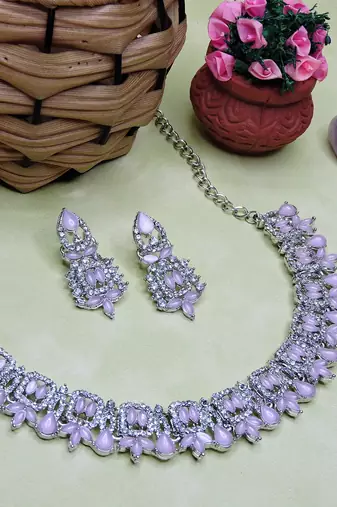 Pink designer premium festive wear necklace set