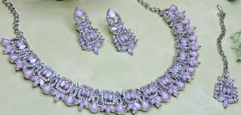 Pink designer premium festive wear necklace set 3