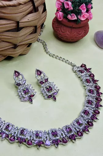 Purple designer premium festive wear necklace set