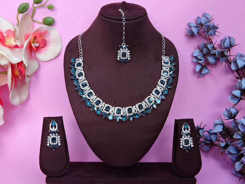 Turquoise designer premium festive wear necklace set