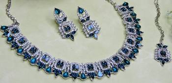 Turquoise designer premium festive wear necklace set 3
