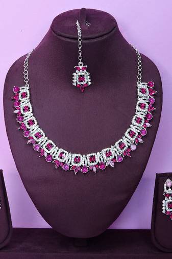 Pink designer premium festive wear necklace set