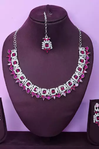 Pink designer premium festive wear necklace set