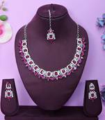 Pink designer premium festive wear necklace set