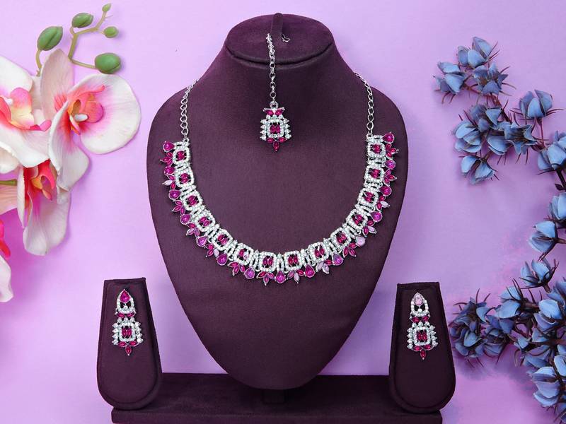 Pink designer premium festive wear necklace set