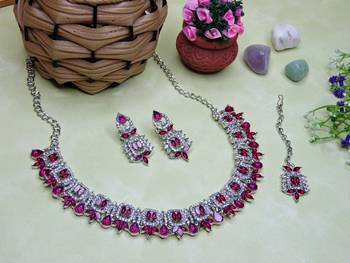 Pink designer premium festive wear necklace set 2