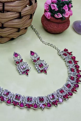 Pink designer premium festive wear necklace set