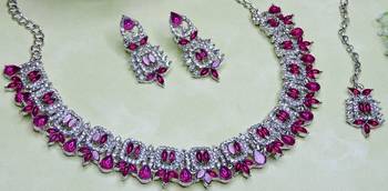 Pink designer premium festive wear necklace set 3