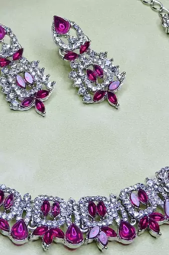 Pink designer premium festive wear necklace set