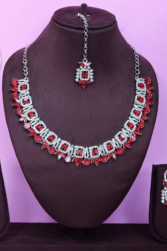 Red designer premium festive wear necklace set