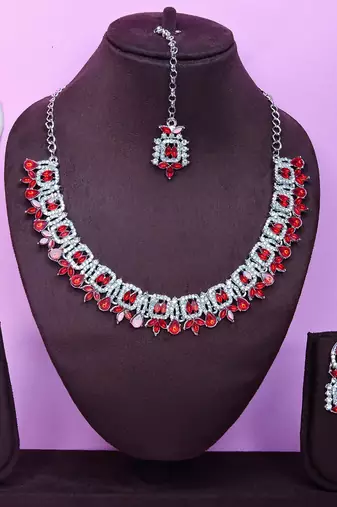 Red designer premium festive wear necklace set