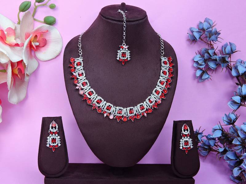 Red designer premium festive wear necklace set