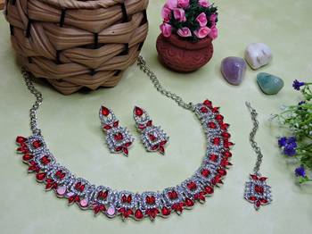 Red designer premium festive wear necklace set 2