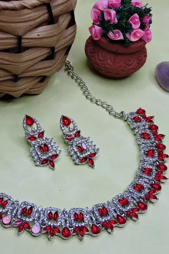 Red designer premium festive wear necklace set