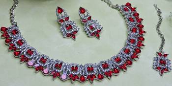 Red designer premium festive wear necklace set 3