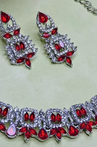 Red designer premium festive wear necklace set