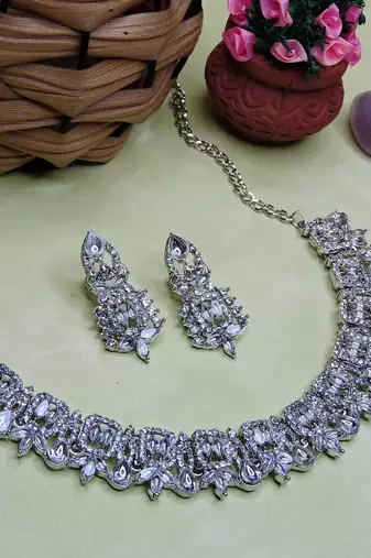 White designer premium festive wear necklace set