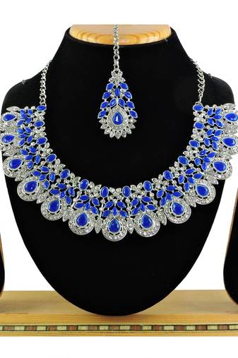 Blue designer premium festive wear necklace set